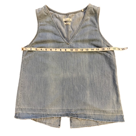 Rag & Bone V-Neck Tank Top Chambray Denim Split Back Raw Hem Medium Made in USA - Picture 5 of 6